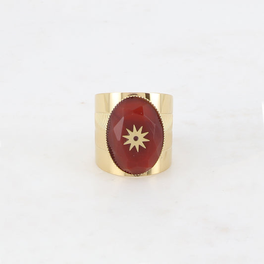 Bague avec pierre naturelle et étoile - Cornaline