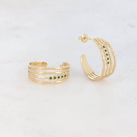 Créoles à puce 4 rangs avec 5 strass (2.8CM)
