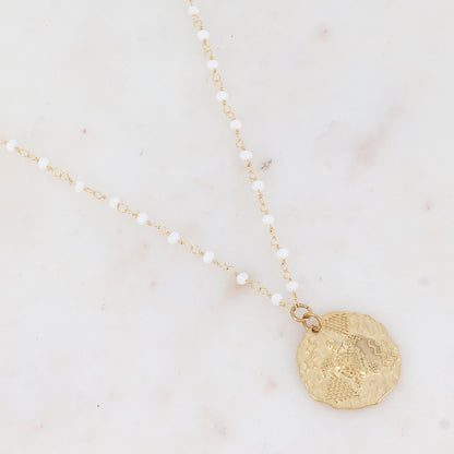 Collier avec perle en pâte de verre et pampille ronde motif tortue (40+5CM)