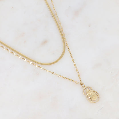 Collier double rangs en maille avec pampille scarabée (38/41+7CM)