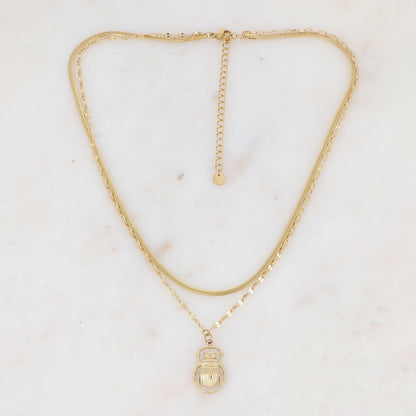 Collier double rangs en maille avec pampille scarabée (38/41+7CM)