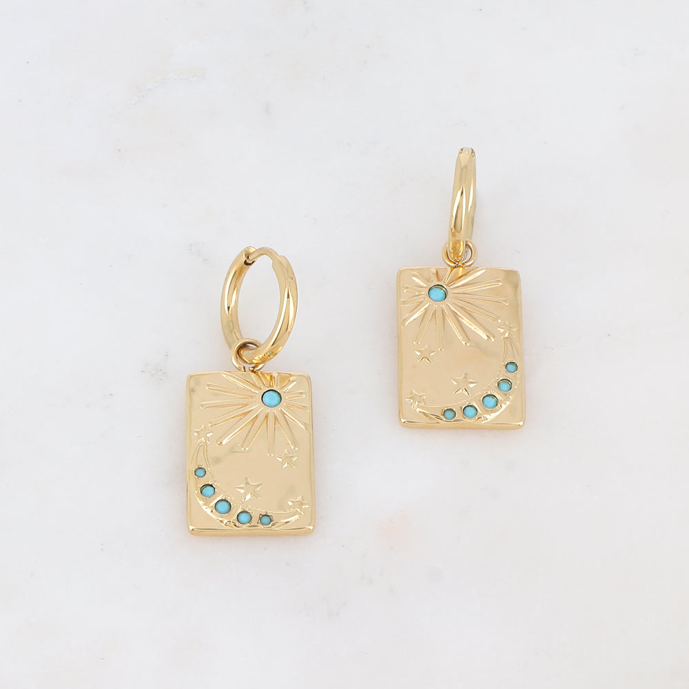 Créoles avec soleil, lune, étoile et strass