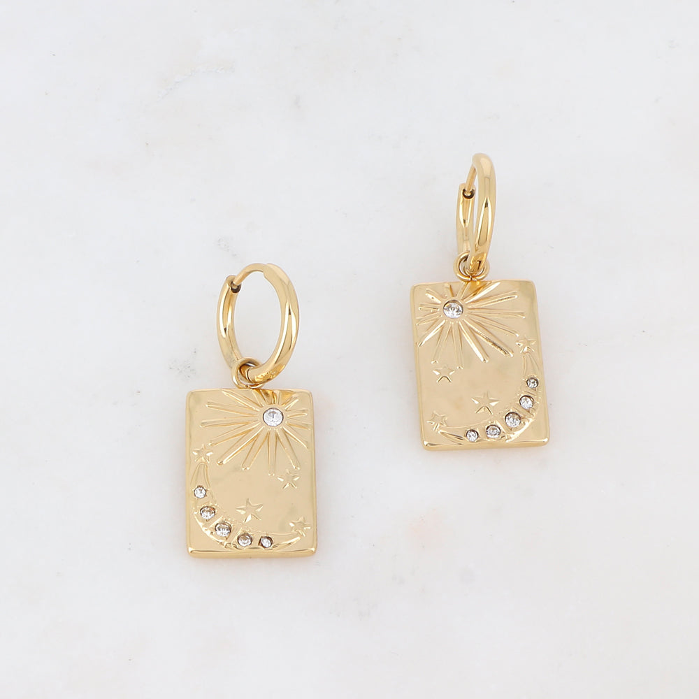 Créoles avec soleil, lune, étoile et strass