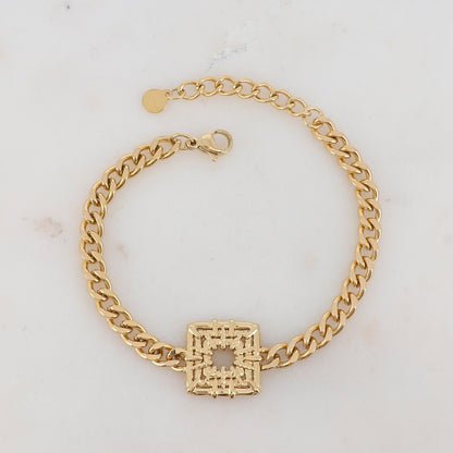 Bracelet maille avec pièce carrée ajourée