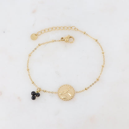 Bracelet avec 3 petites perles en pierres naturelles et pampille graphique