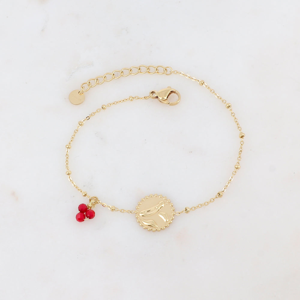 Bracelet avec 3 petites perles en pierres naturelles et pampille graphique