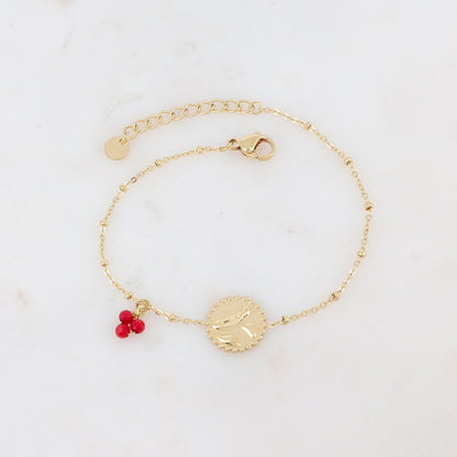 Bracelet avec 3 petites perles en pierres naturelles et pampille graphique