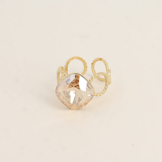 Bague - anneau aux cercles striés et orné de cristaux de Swarovski® - Cristal golden shadow