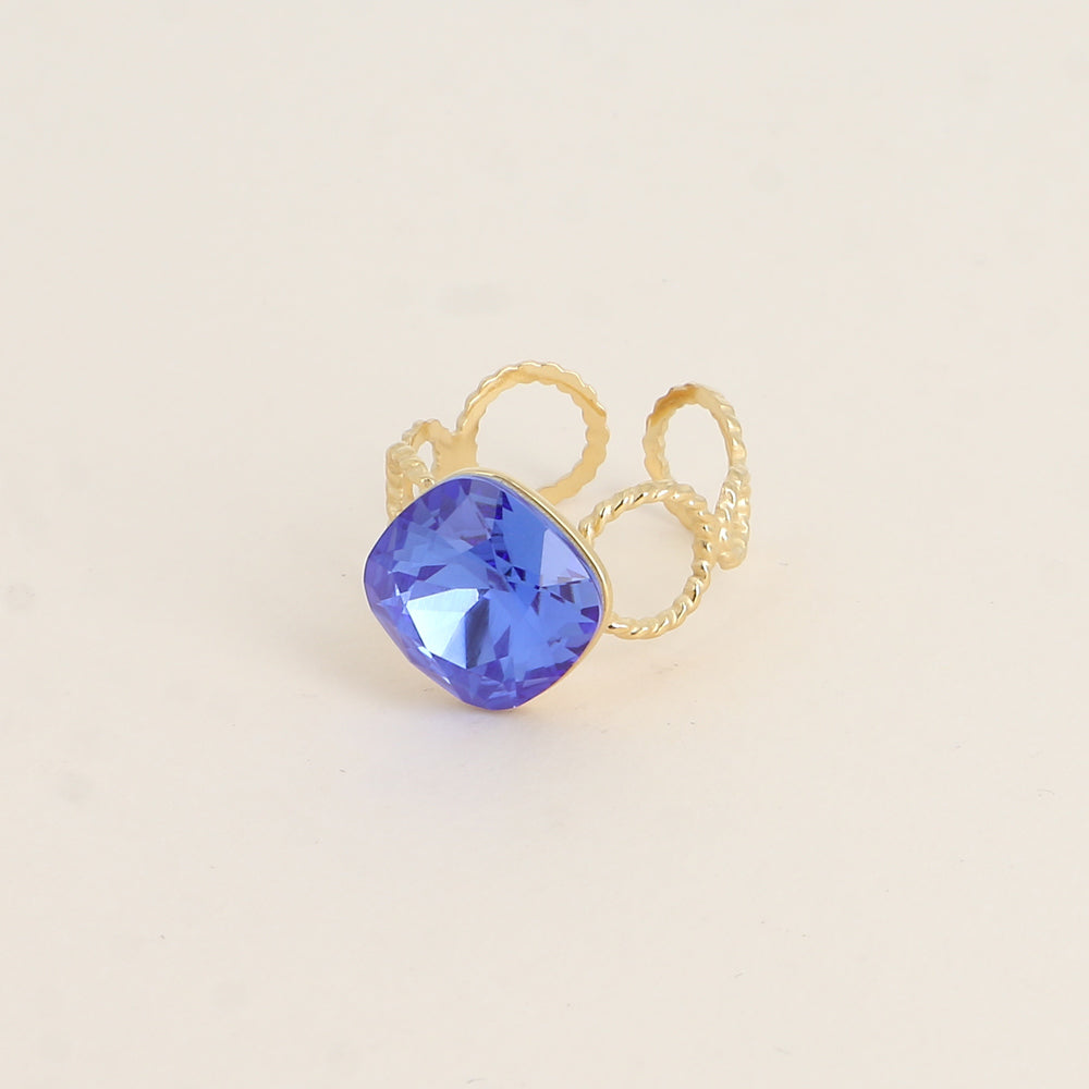 Bague - anneau aux cercles striés et orné de cristaux de Swarovski® - Sapphire