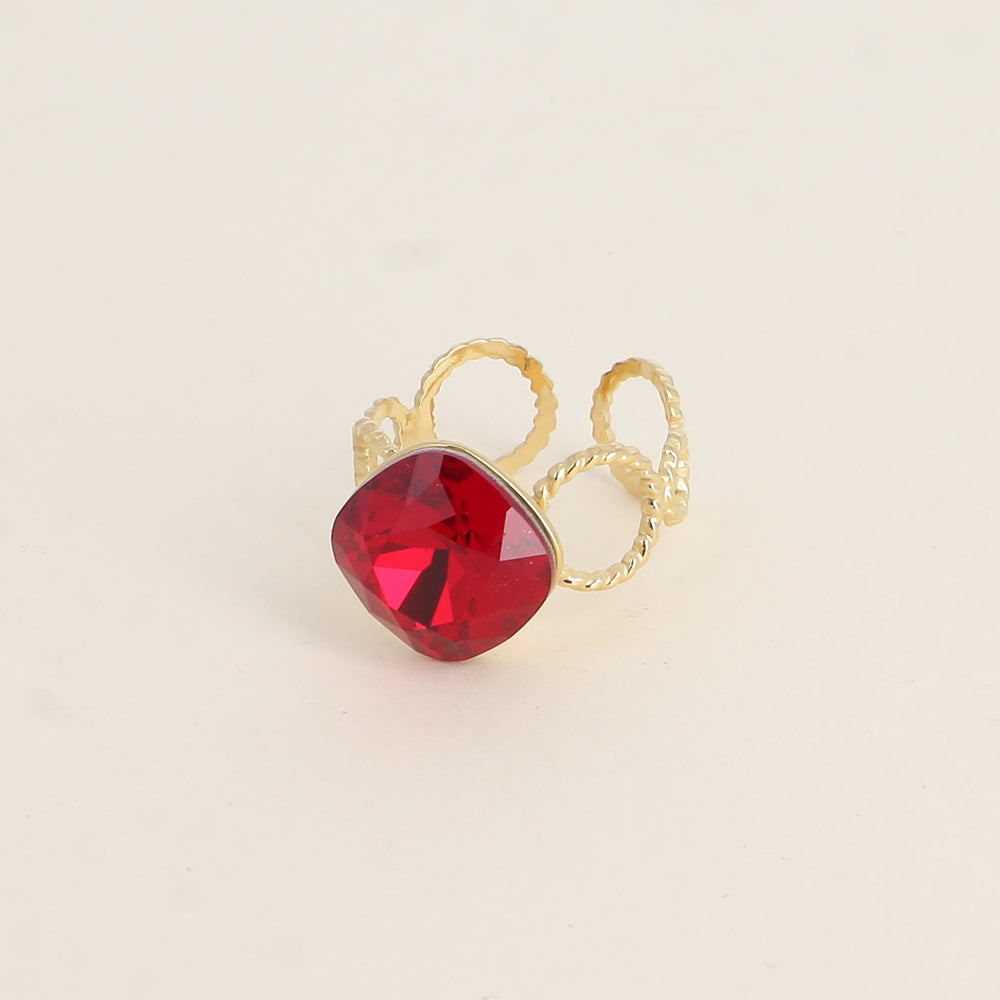 Bague - anneau aux cercles striés et orné de cristaux de Swarovski® - Cristal Siam