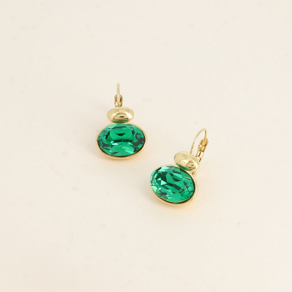 Boucles dorées - ornées de cristaux de Swarovski® - Majestic green