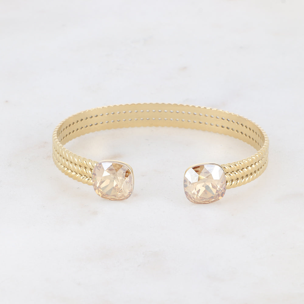 Jonc orné de cristaux de Swarovski® - Golden shadow - Dimensions du jonc : 6 x 5 cm - Hauteur du jonc: 8 mm - Dimensions des cristaux : 12 x 12 mm