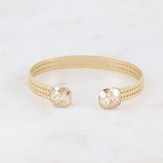 Jonc orné de cristaux de Swarovski® - Golden shadow - Dimensions du jonc : 6 x 5 cm - Hauteur du jonc: 8 mm - Dimensions des cristaux : 12 x 12 mm