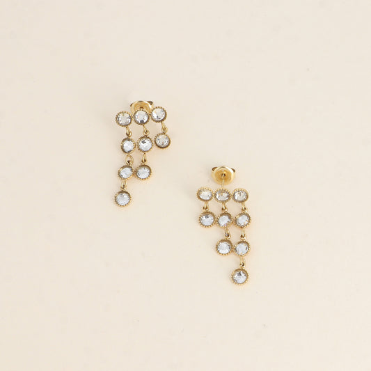 Boucles pendantes - petits cristaux taillés blancs 14 x 30 mm