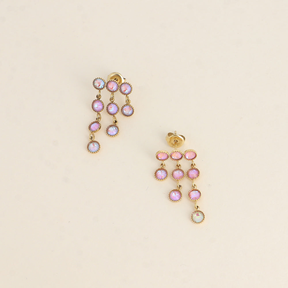 Boucles pendantes - petits cristaux taillés roses 14 x 30 mm