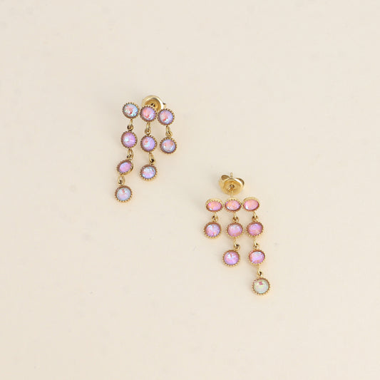 Boucles pendantes - petits cristaux taillés roses 14 x 30 mm