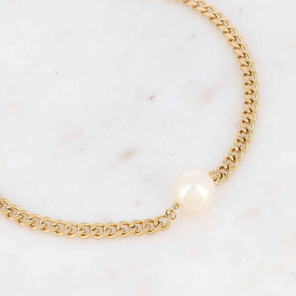 Collier maille avec perle en résine effet nacré (40+5CM)