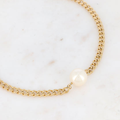 Collier maille avec perle en résine effet nacré (40+5CM)