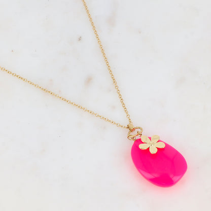 Collier avec anneau, fleur et pendant en résine (50+5CM)