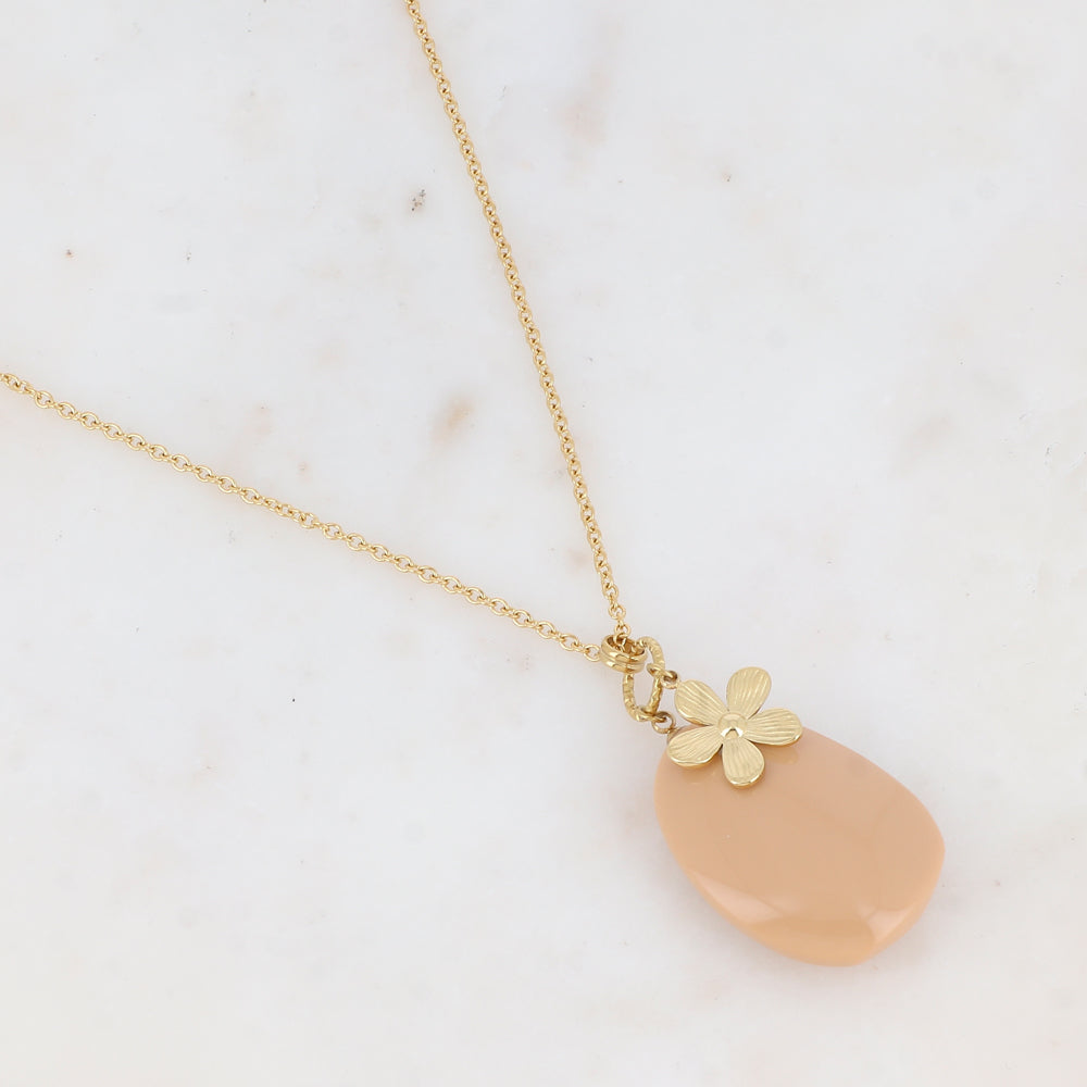 Collier avec anneau, fleur et pendant en résine (50+5CM)