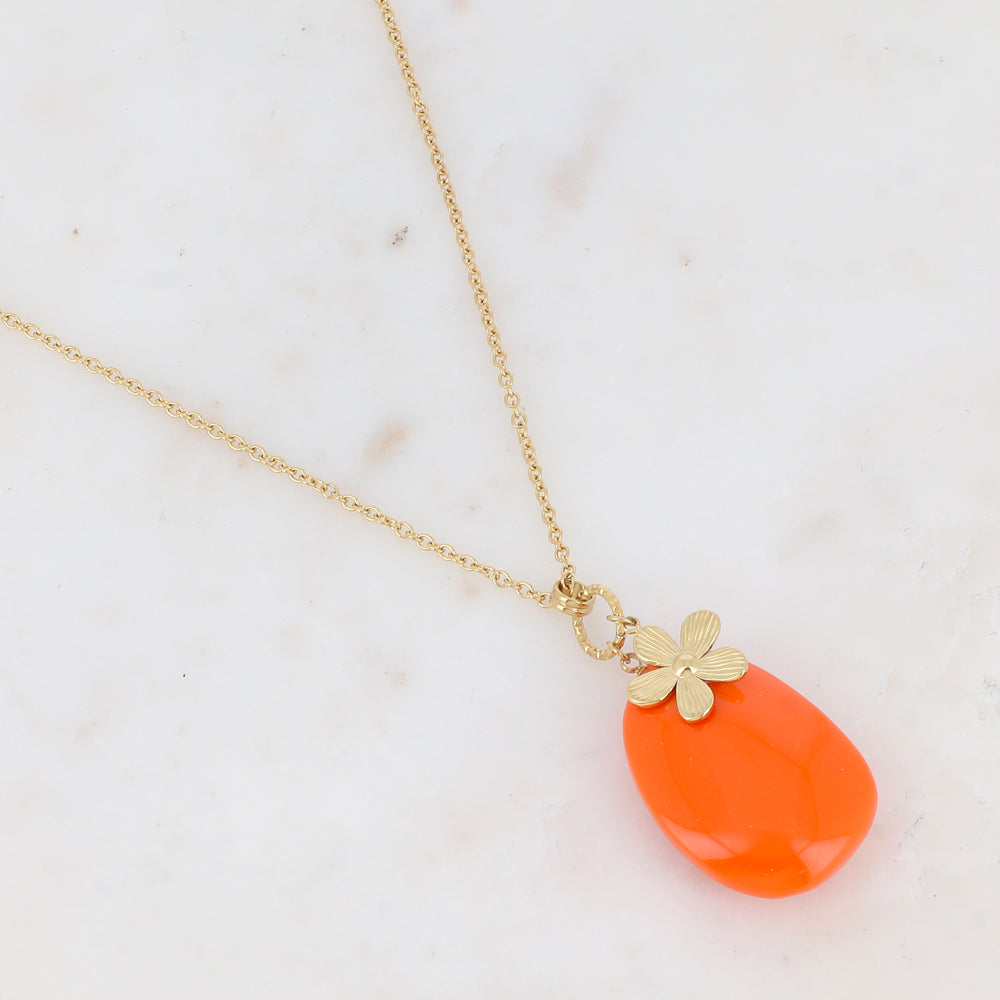Collier avec anneau, fleur et pendant en résine (50+5CM)