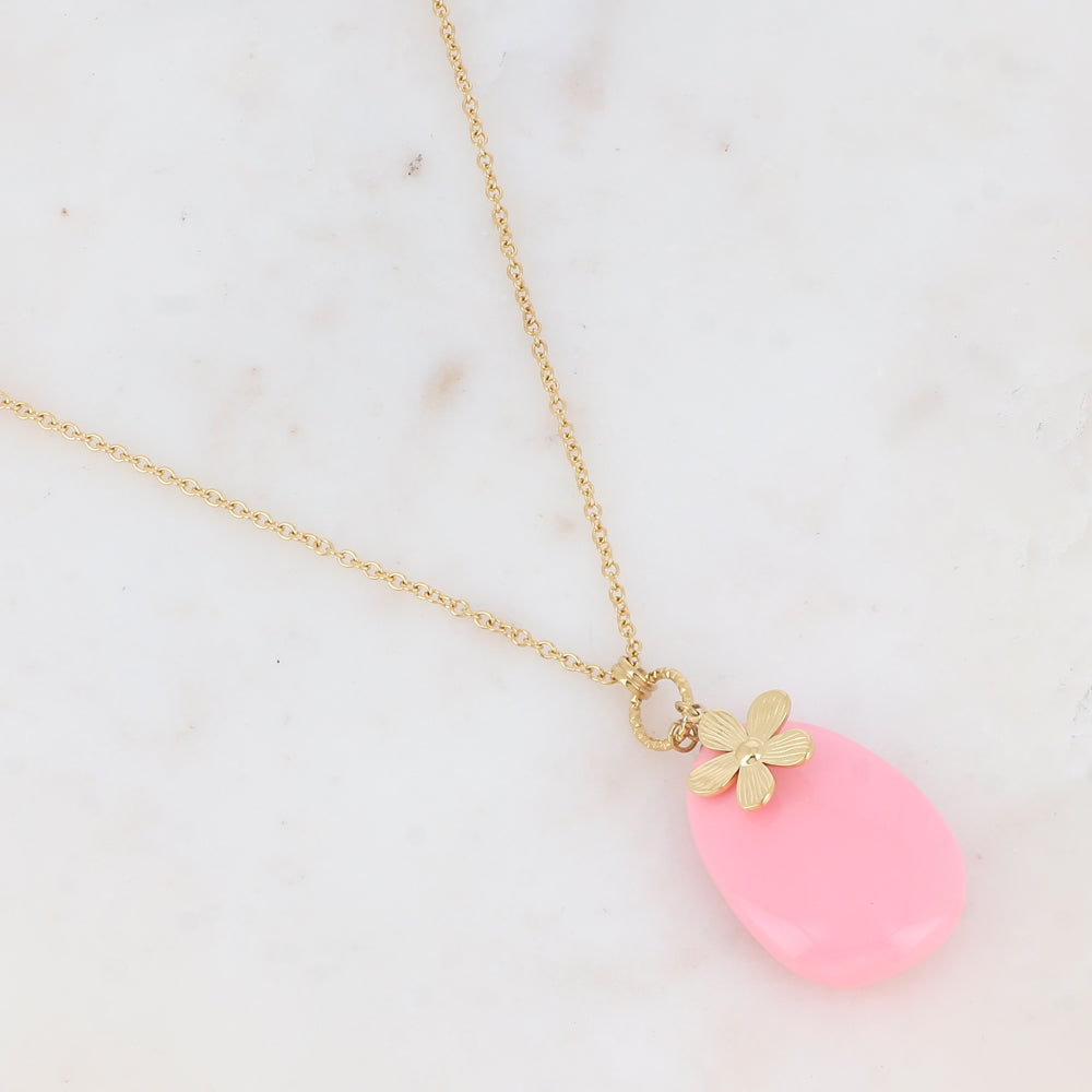 Collier avec anneau, fleur et pendant en résine (50+5CM)