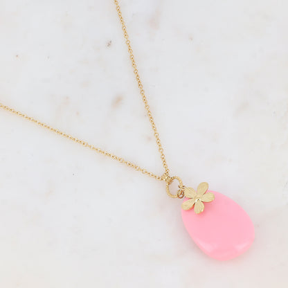 Collier avec anneau, fleur et pendant en résine (50+5CM)