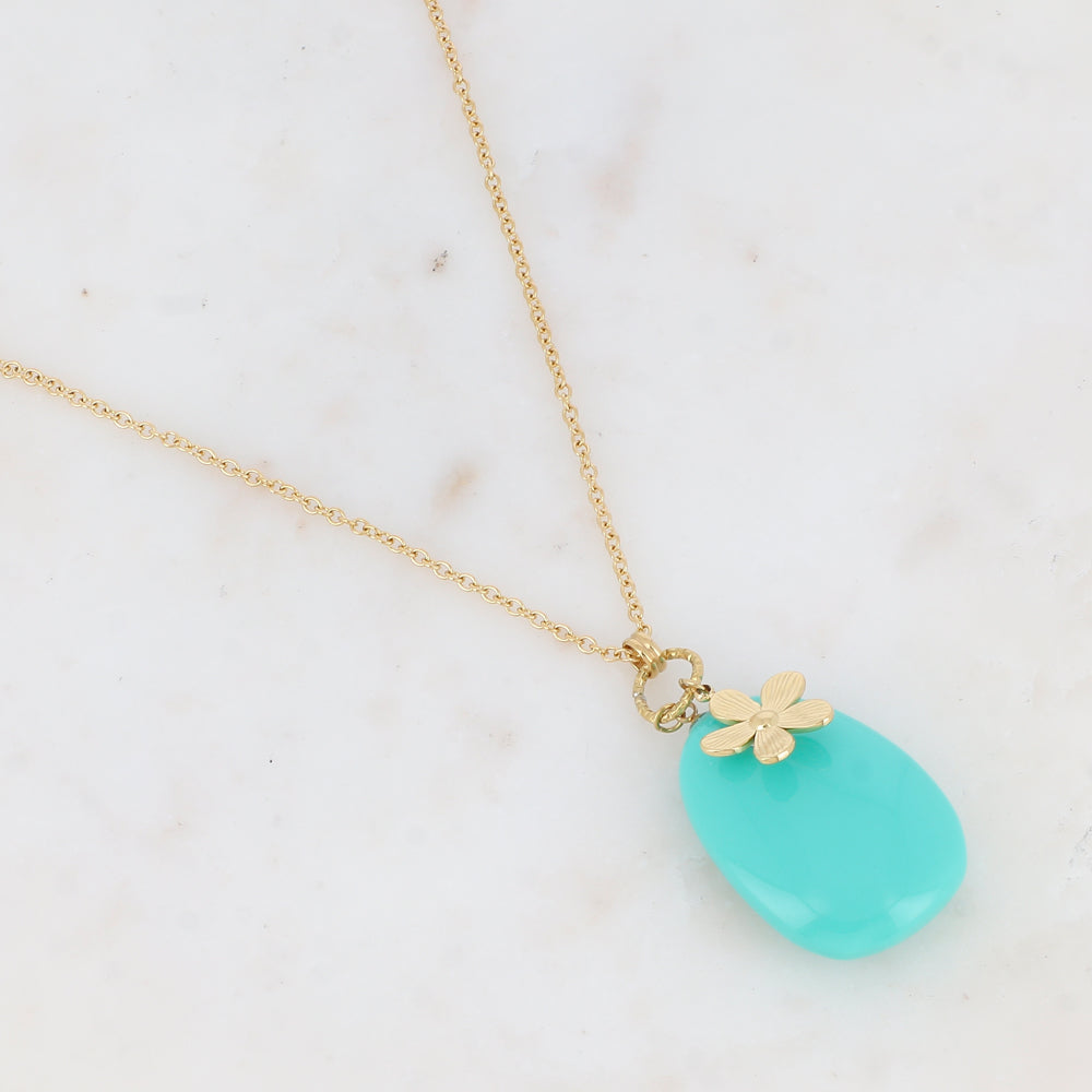 Collier avec anneau, fleur et pendant en résine (50+5CM)