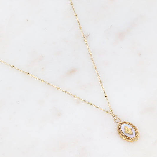 Collier avec pendentif ovale nacré sertie d'une étoile (45+5CM)