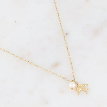 Collier avec pendentif oiseau et perle d'eau douce (40+5CM)