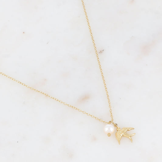 Collier avec pendentif oiseau et perle d'eau douce (40+5CM)