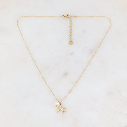 Collier avec pendentif oiseau et perle d'eau douce (40+5CM)