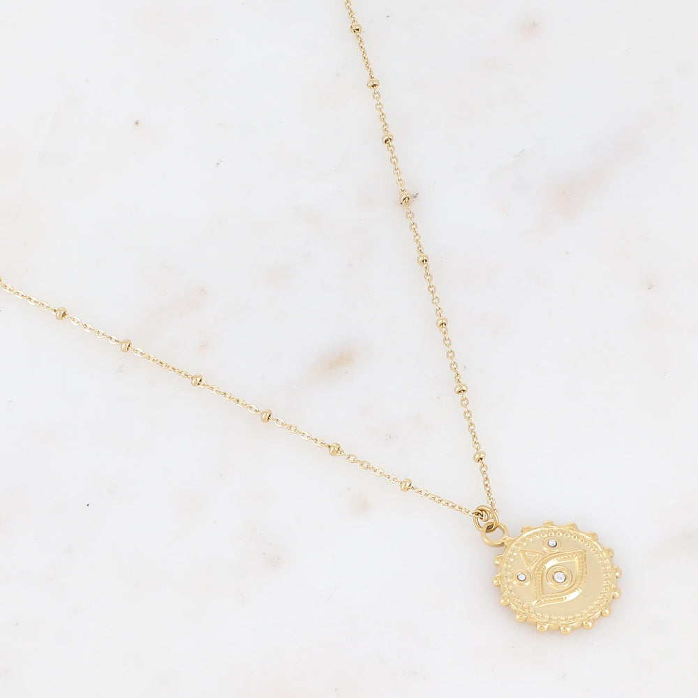 Collier avec pendentif motif œil et strass (45+5CM)
