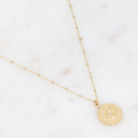 Collier avec pendentif motif œil et strass (45+5CM)