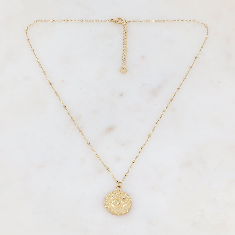 Collier avec pendentif motif œil et strass (45+5CM)