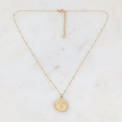Collier avec pendentif motif œil et strass (45+5CM)
