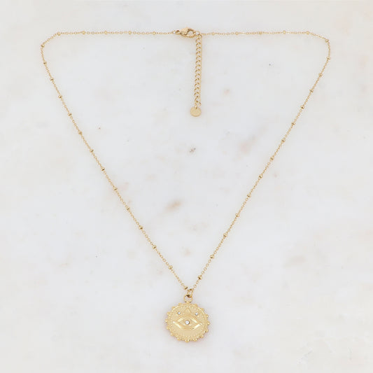Collier avec pendentif motif œil et strass (45+5CM)