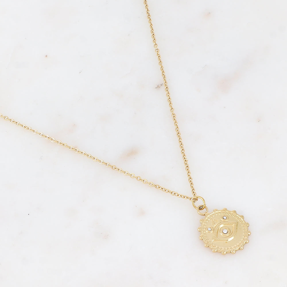 Collier avec pendentif motif œil et strass (45+5CM)