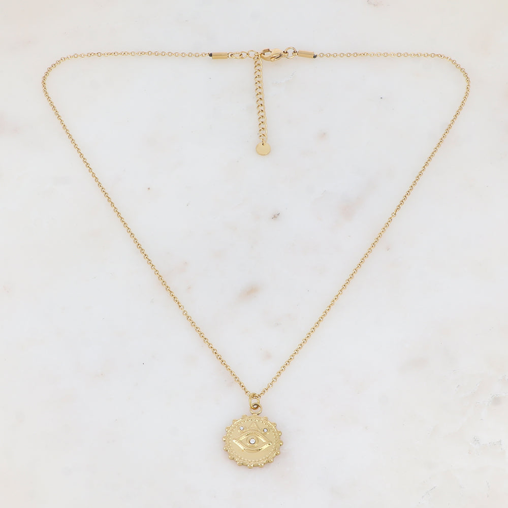 Collier avec pendentif motif œil et strass (45+5CM)
