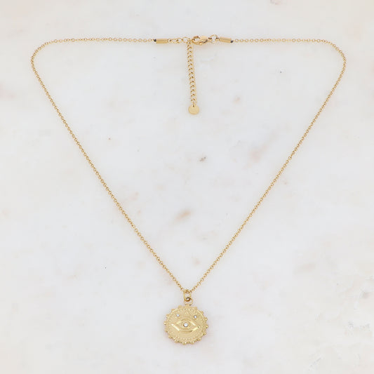 Collier avec pendentif motif œil et strass (45+5CM)
