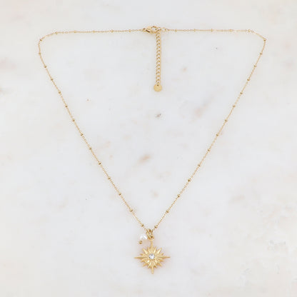 Collier avec pendentif étoile strassé et perle d'eau douce (45+5CM)