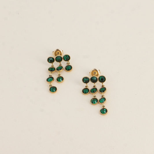 Boucles pendantes - petits cristaux taillés verts 14 x 30 mm