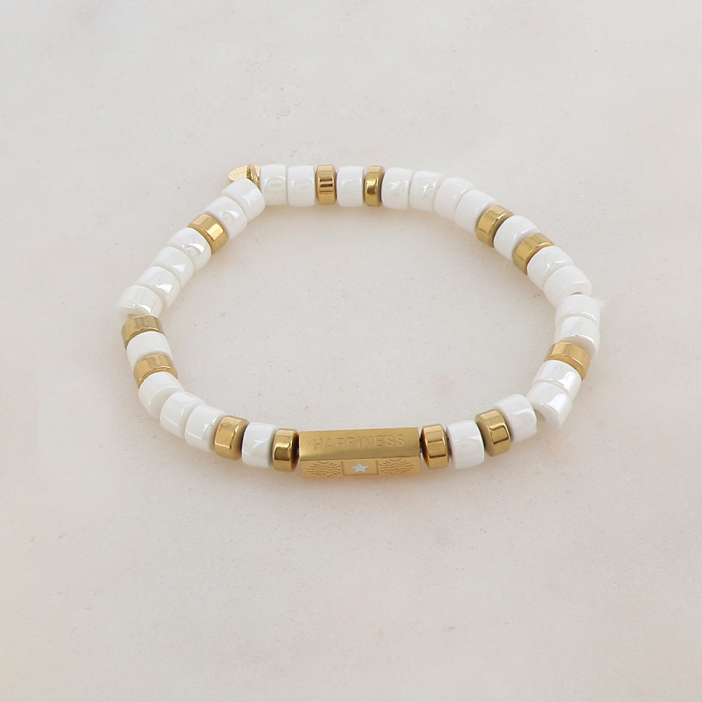 Bracelet élastique avec céramique, pièce géométrique en 5 faces