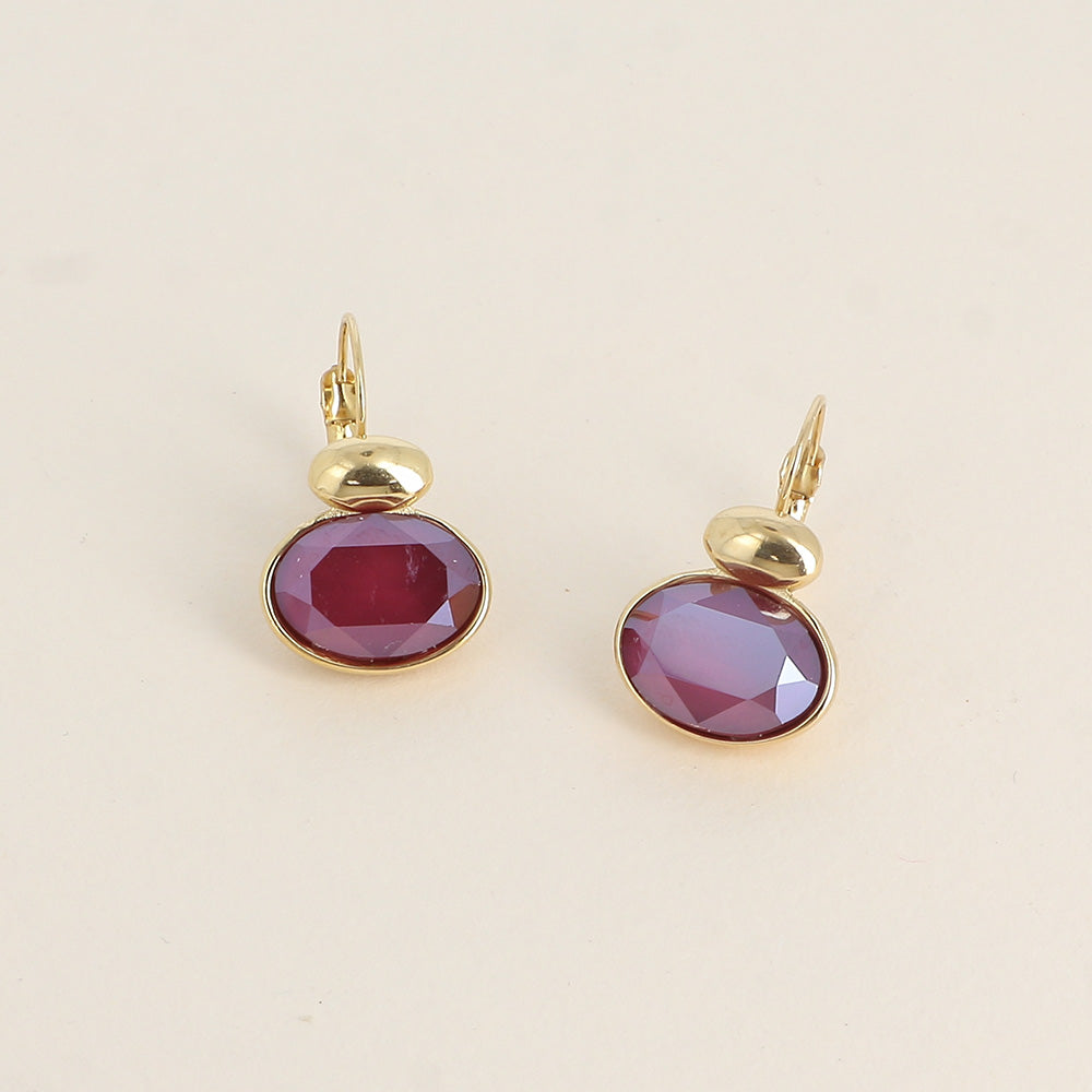 Boucles dorées - ornées de cristaux de Swarovski® - Dark red
