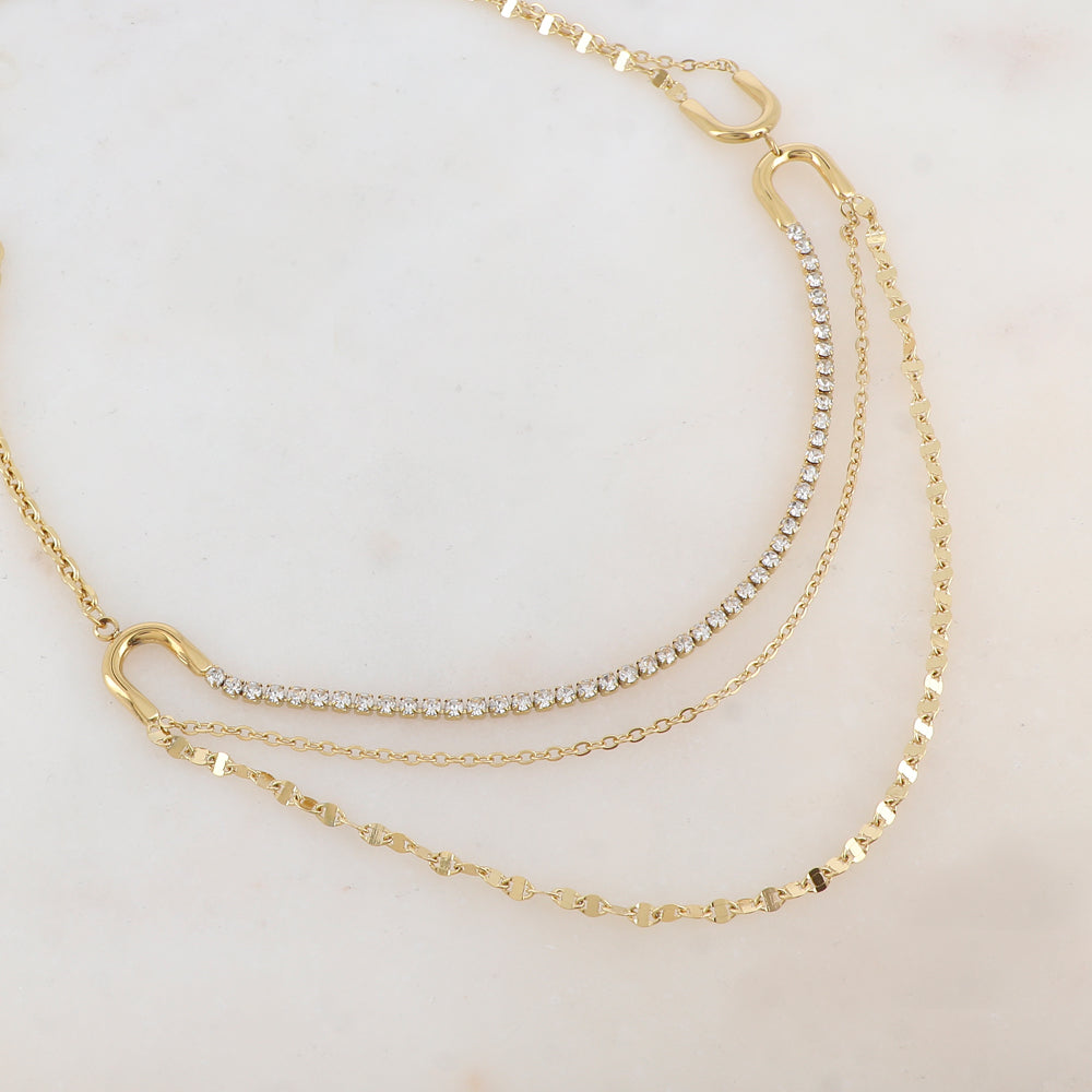 Collier 3 rangs avec de strass (40/43/46+5CM)