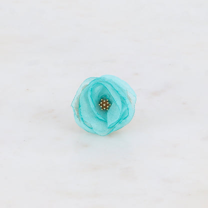 Bague avec fleur et tissu - Turquoise