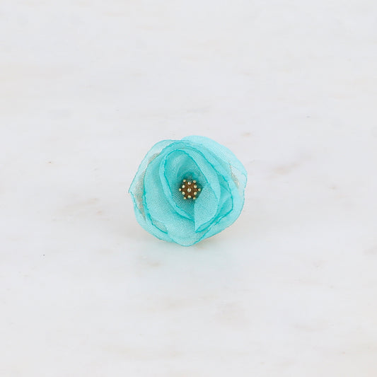 Bague avec fleur et tissu - Turquoise