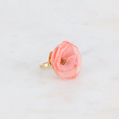 Bague avec fleur et tissu - Rose