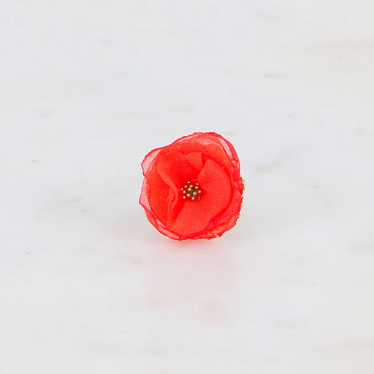 Bague avec fleur et tissu - Rouge