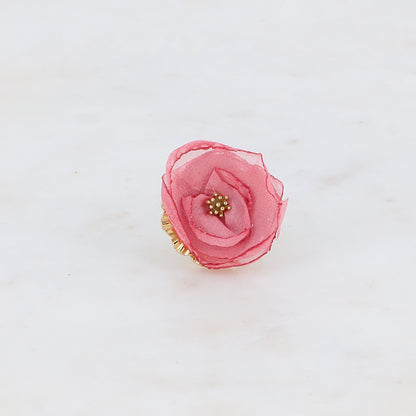 Bague avec fleur et tissu - Rose foncé